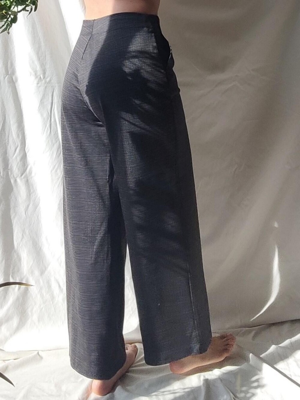 Max Studio Soft Stretchy Dark Grey Tattersall Pattern Trousers